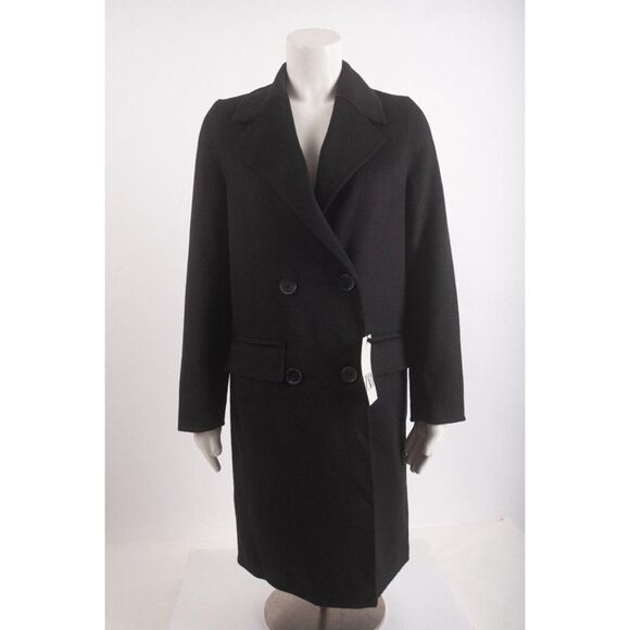 Zara Womens Pea Coat Double breasted Black XS Wool Blend Mid Length 4070/221 NWT - Picture 1 of 6